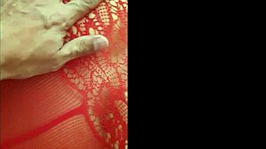 my wife looks nasty in red lingerie, showing off her big tits and nice pussy