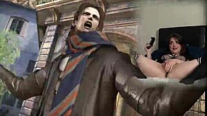 Sexy nerd bimbo plays Bayonetta with Lovense, masturbating crazy