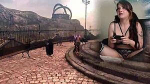 Sexy nerd bimbo plays Bayonetta with Lovense, masturbating crazy