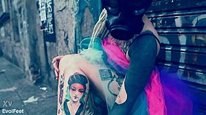 ballerina in heels walking street