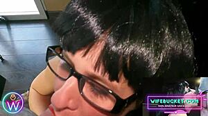 wife porn by wifebucket shows mature hot secretary sucking cock at work until facial cumshot explosion