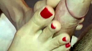 Homemade footjob leads to creampie with pierced nipples.