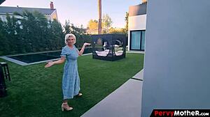 classy step mother teases stepson with stripping for visual orgasm