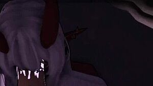 Dominating demon girl deepthroats monster