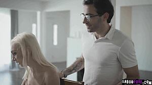 Blonde teen 18+ student Chloe Temple gives blowjob to tutor Jake for big cock sex exchange. Small tits bounce during muff diving monster cock action.