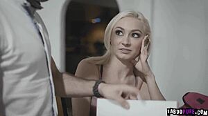 Blonde teen 18+ student Chloe Temple gives blowjob to tutor Jake for big cock sex exchange. Small tits bounce during muff diving monster cock action.