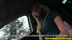 Hitchhiking blonde toys with cock in car