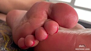 Goddess Spreading Pink Oily Soles And Toes Intensely Teases In Closeup Foot Fetish