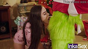 Grinch and Victoria Camargo in costumes dirty Christmas with anal fucking and massage