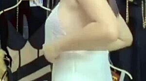 Teen with big tits explores sexy body and pussy intriguingly