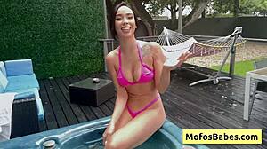 Beautiful Brunette Seduces Friend with Boobs, Sucks Huge Dick