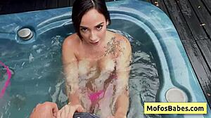 Beautiful Brunette Seduces Friend with Boobs, Sucks Huge Dick