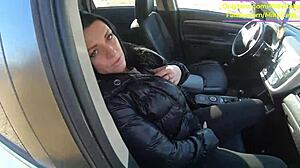 TIGHT leather pants, NO panties, WET surprise in CAR, STEAMY blowjob OUTDOORS, ROUGH forest FUCK