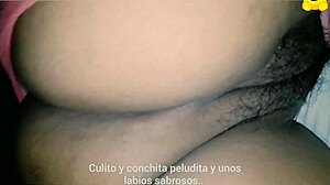 My wife's tasty ass and bushy pussy.