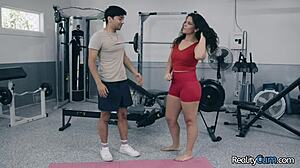 Busty curly brunette shakes booty before deep fuck by max fills.