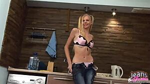 Teen Valya In A Tiny 18+ Jean Miniskirt