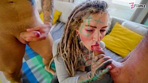 tattoo girl anuskatzz in double anal gangbang ending with facial