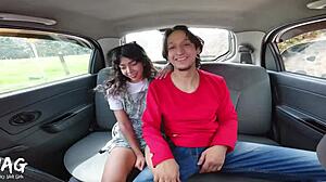 Skinny Petite Girl Experiences First Time Encounter in Uber Ride.