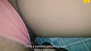 My wife's tasty ass and bushy pussy.