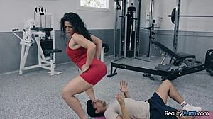 Busty curly brunette shakes booty before deep fuck by max fills.