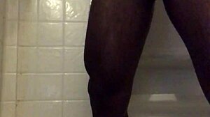 Intense shower strokes with monster cock masturbation.