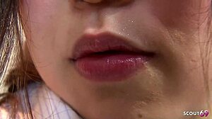 Tricked petite teen rides old guy's cock