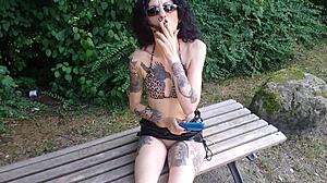 Lucy Ravenblood Smoking And Dildo Fucking Her Pussy In A Public Park