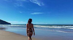 Intriguing Beach Walk With African Latina Redhead In Public Outdoor Setting