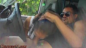teen hitchhiker gives gagging fetish blowjob