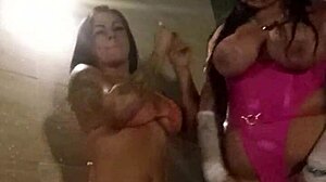 three hot ones enjoying massage in hot tub