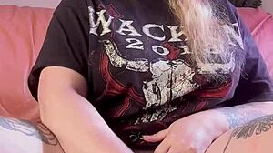 Girl moans while masturbating hairy pussy with huge dildo to orgasm