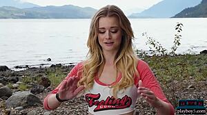 petite blonde milf from canada goes nude outdoor for playboy centerfold undressing