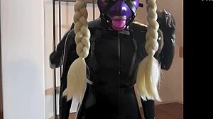 Submissive slut in latex gets throat fucked and facial in fetish livestream