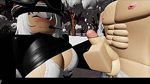 Snowy forest adventure with blonde in nature scene