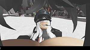 Snowy forest adventure with blonde in nature scene