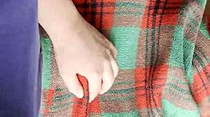 my shy neighbor with big tits does cunnilingus under the blanket, licking pussy so good.