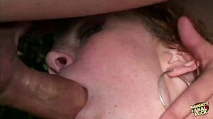 Redhead Enjoys Outdoor Threesome With Double Action