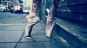 sexy latina blonde ballerina in heels does deepthroat sucking and choking