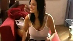 Hot busty brunette teen strips her clothes and then gets fucked hard