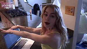 Does blonde Sage Fox fuck her stepdad? Mr. Brogan creampies her juicy pussy!