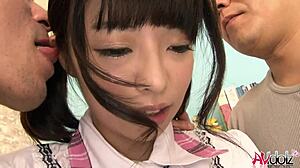 akina sakura gets her pussy and ass fucked by two horny guys uncensored