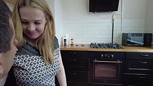 Blonde teen begs for deepthroat before lunch