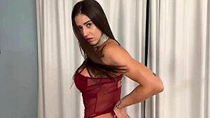 Sheer red lingerie gangbang with latina friends