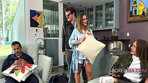 Family thanksgiving gathering in the kitchen with mother-in-law