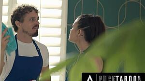 house cleaner flirts with customer in front of husband