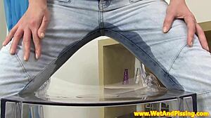 Piss Fetish Babe Pees Through Denim Pants Close-Up