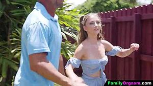 Stepdaughters ride stepdads in group