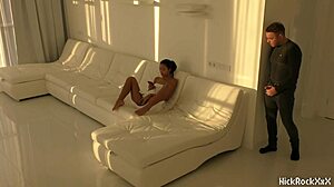 Black Asian Teen 18+ Jumping On Red Cock In White Room