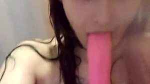 blonde milf teases with dildo in steamy shower session