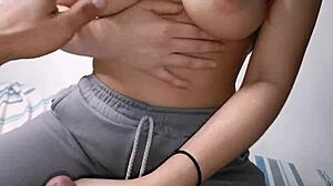 Skinny Latina Gives Stepbrother Handjob And Shows Tits